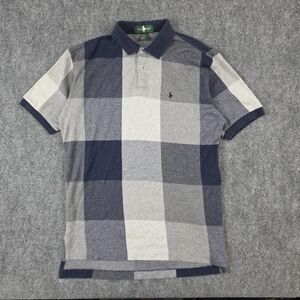 HUNT CLUB 100% Cotton Polo Shirt Navy Grey Herringbone Medium NeoNostalgia